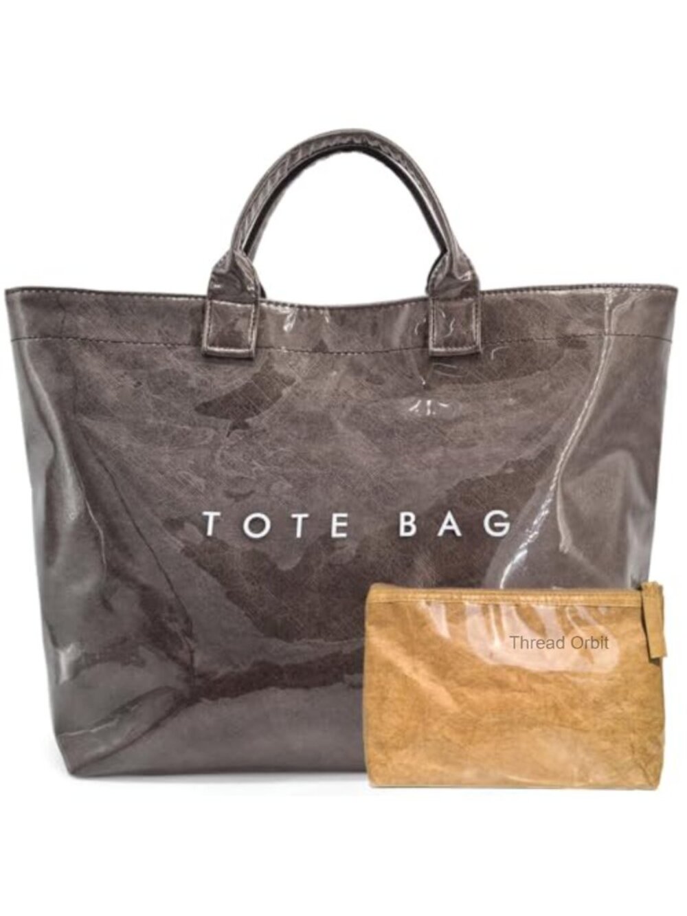 Large Tote Bag Kraft Paper Letter Print PVC Hobo Handbag Work Beach Shopping